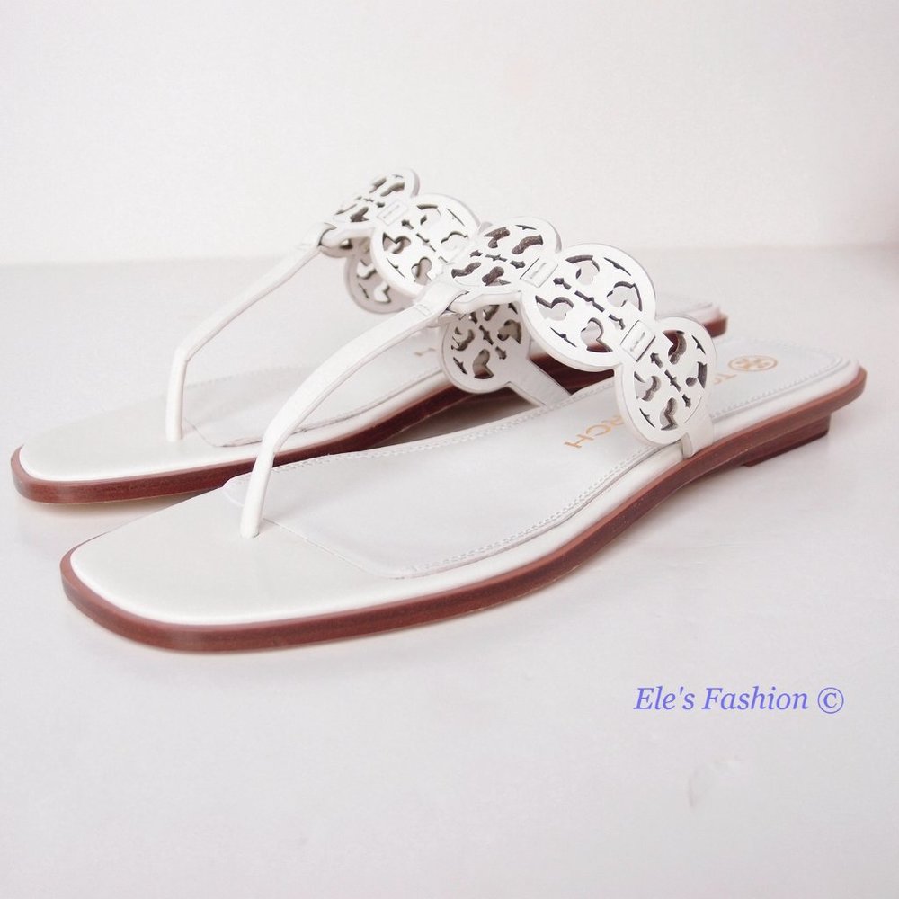 NIB Tory Burch Tiny Miller Logo Leather Thong Sandal Ivory US 7 8 8.5 9 9.5 10 - Picture 6 of 16